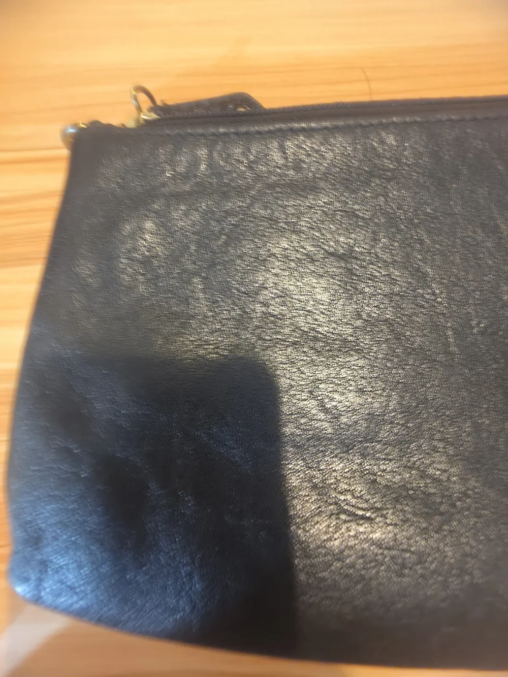 Coach Black Leather Wristlet with Gold Logo